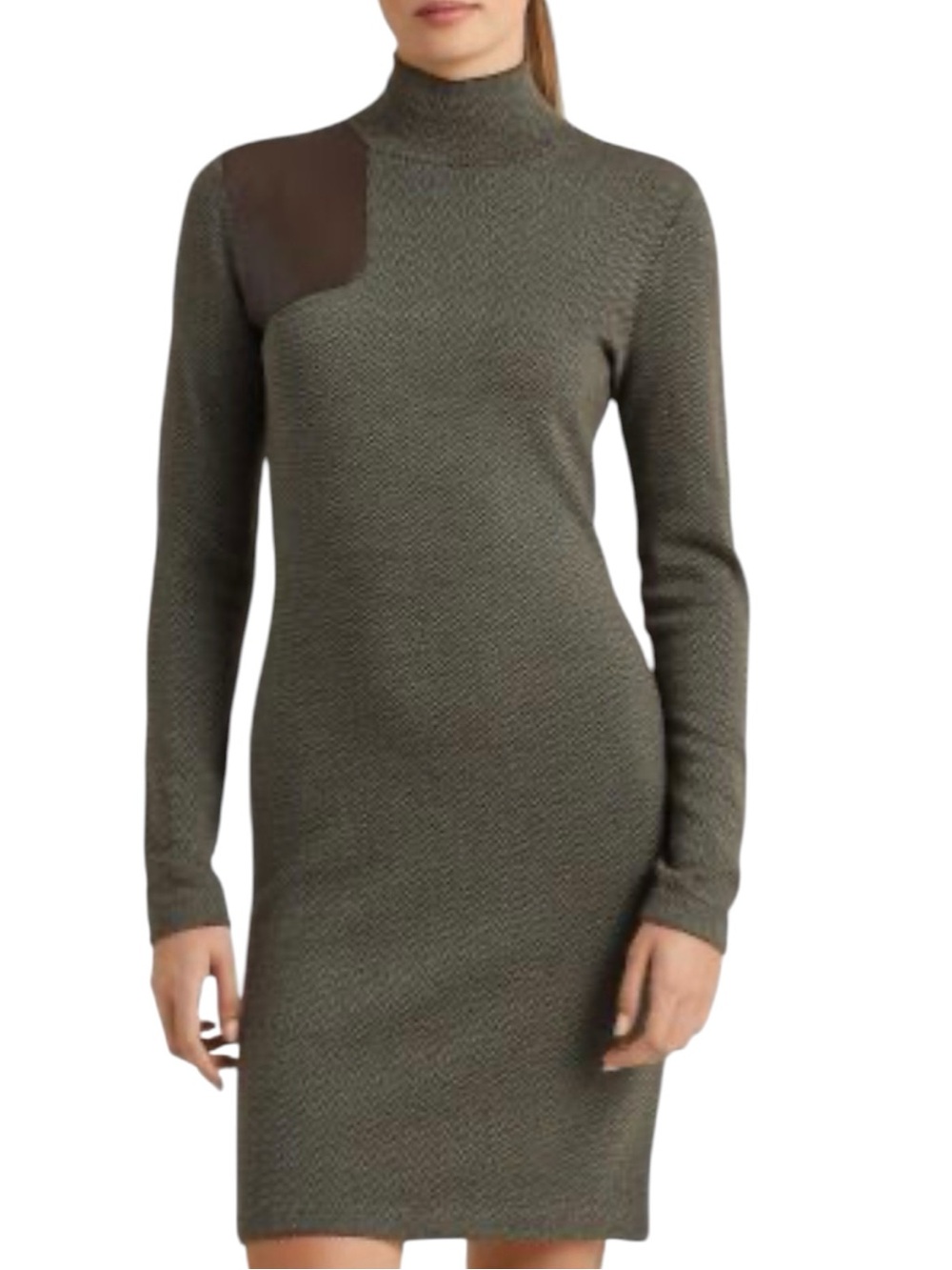 Lauren Ralph Lauren Faux-Leather-Trim Merino Wool Sweater Dress 2X